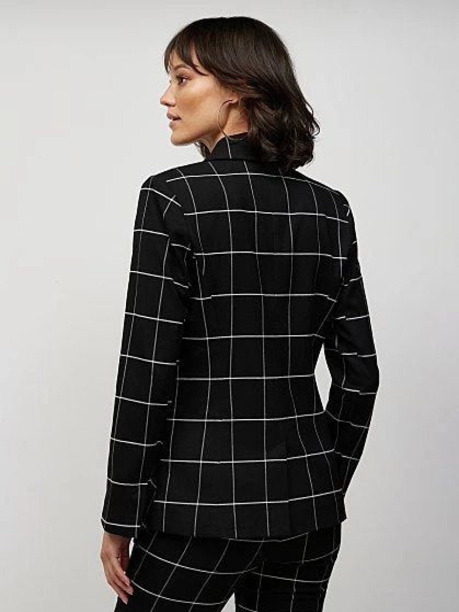 Jackets * | Double-Breasted Windowpane-Print Blazer Black - Black