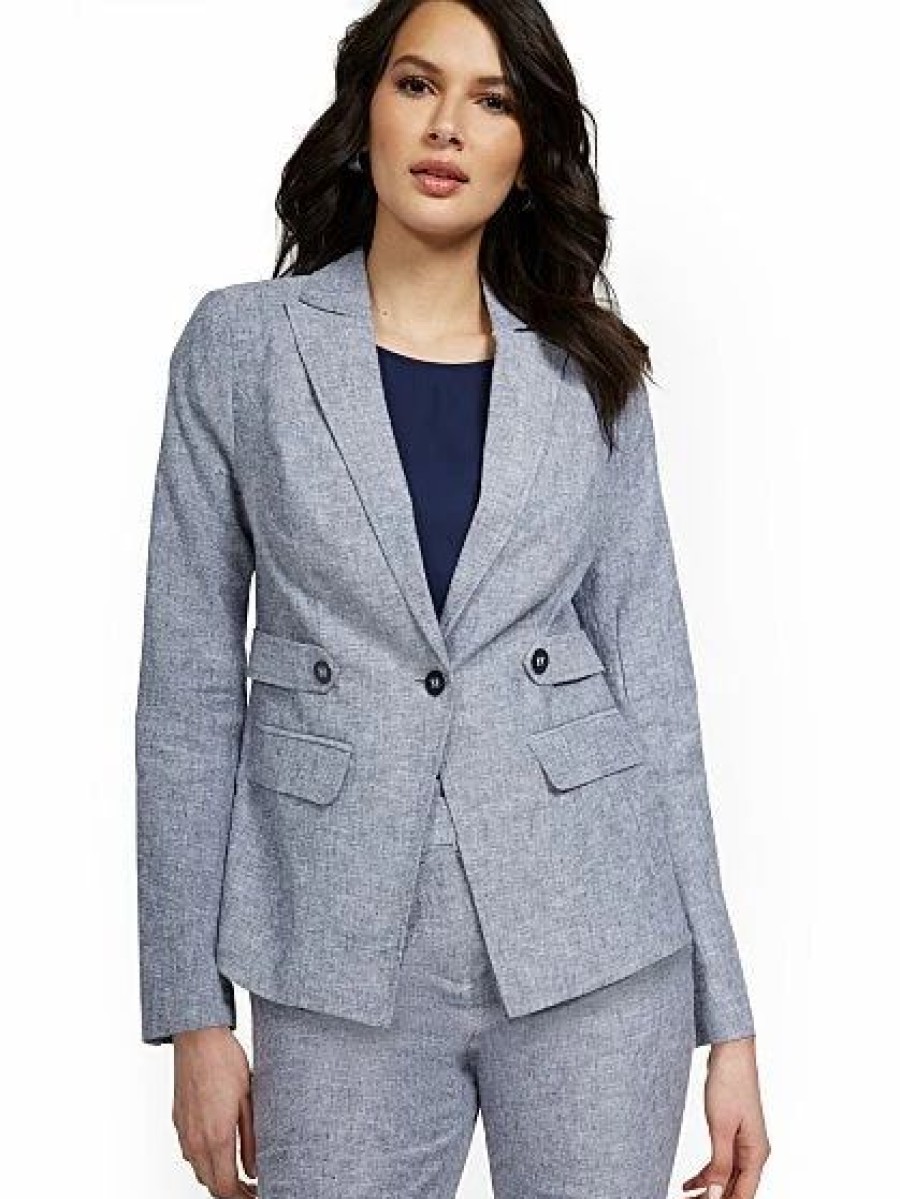 Jackets * | Linen-Blend Tab-Front Button Blazer