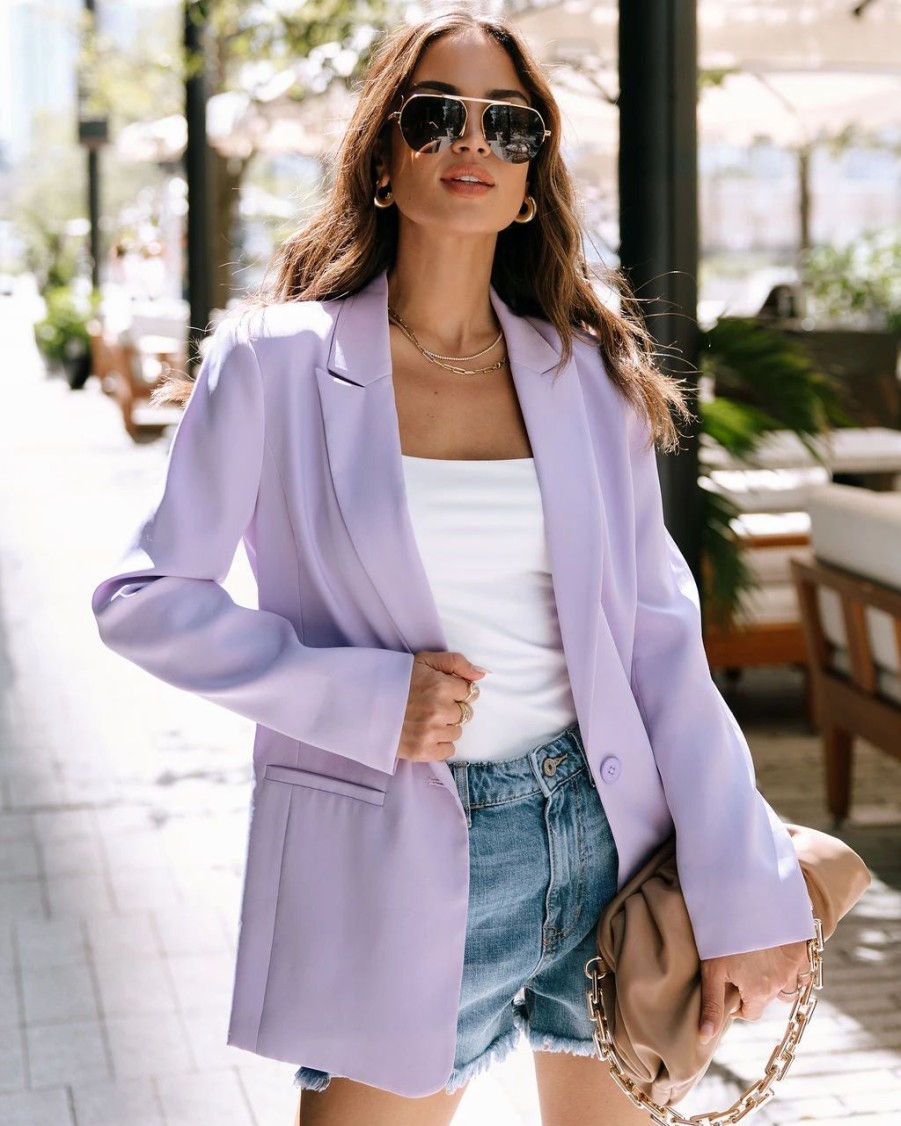 Coats & Jackets * | Standards Pocketed Blazer Lilac Sale