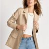 Jackets * | 2-Button Faux Leather Blazer Stoosh Brown - Tan