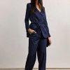 Jackets * | Pinstripe Tie-Waist Blazer Crescent Blue - Navy