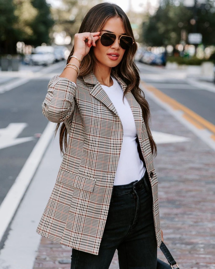 Blazers * | Central Park Strolls Plaid Pocketed Blazer Final Sale