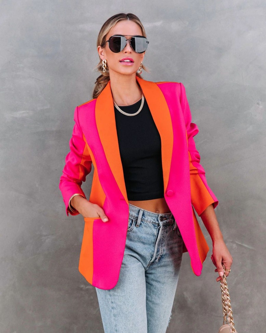 Blazers * | Show Stopper Babe Pocketed Colorblock Blazer Final Sale