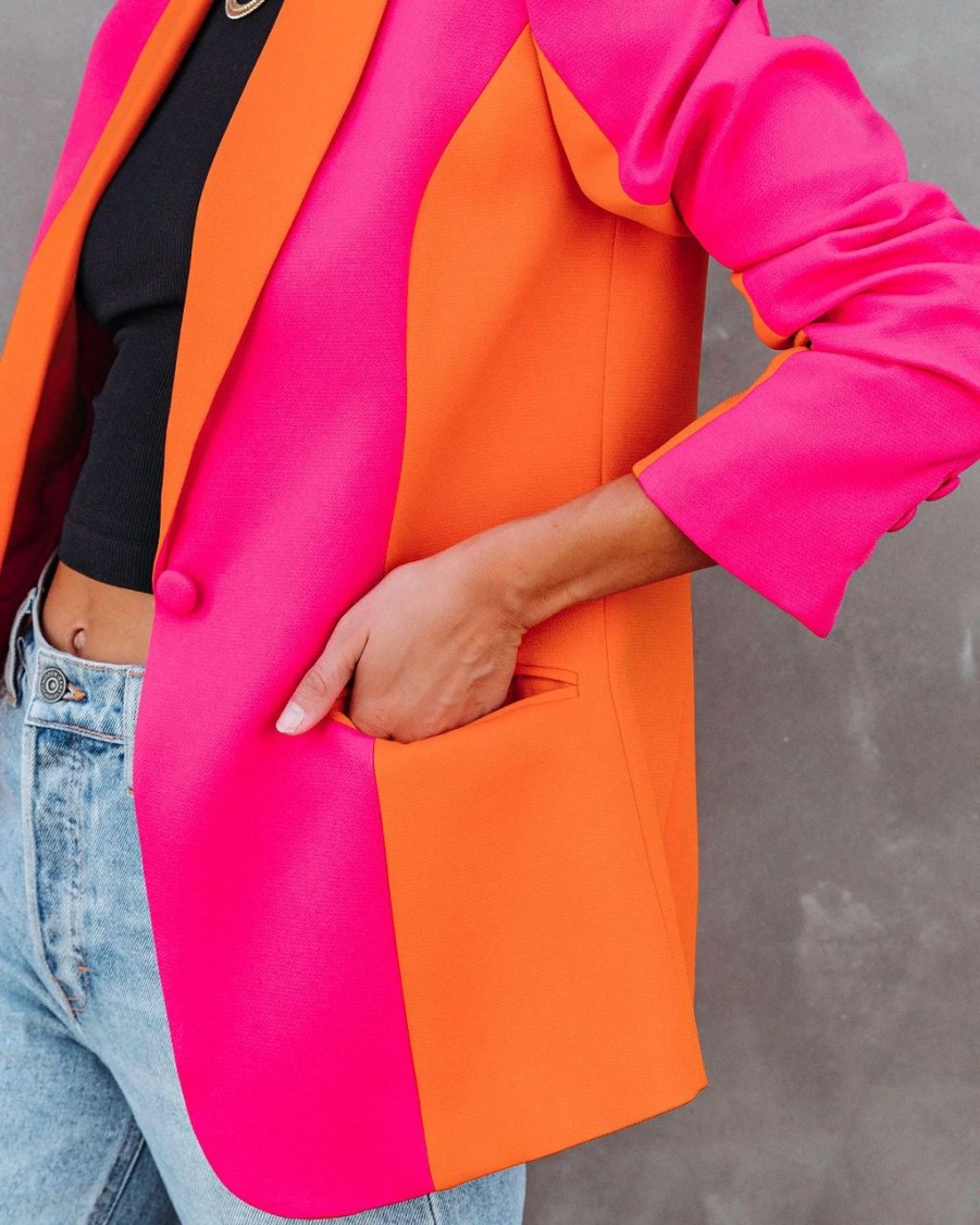 Blazers * | Show Stopper Babe Pocketed Colorblock Blazer Final Sale