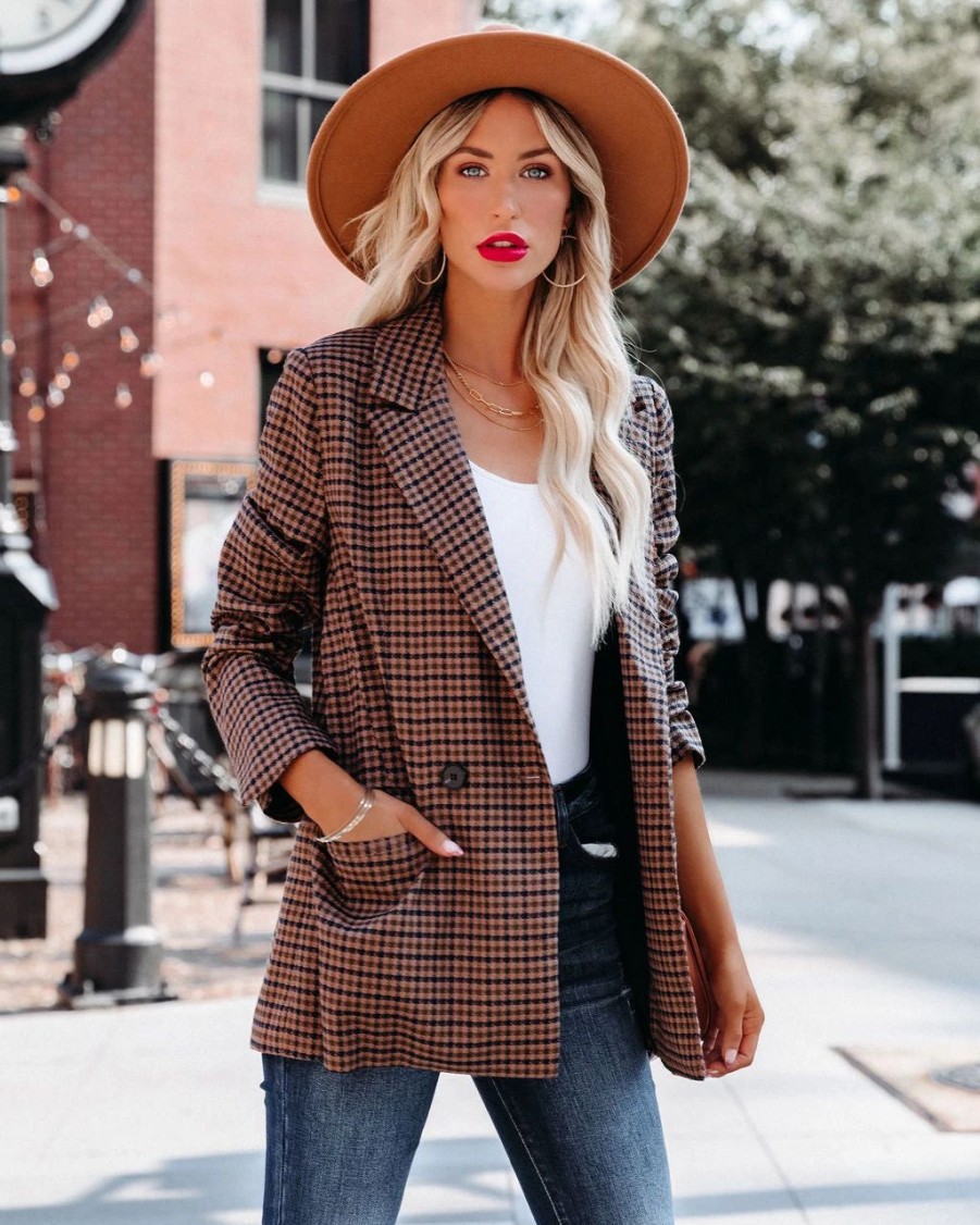 Blazers * | Marketplace Pocketed Houndstooth Blazer Final Sale