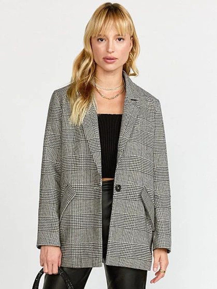 Jackets * | Oversized Menswear Glen Plaid Blazer Dress Forum Black - Black