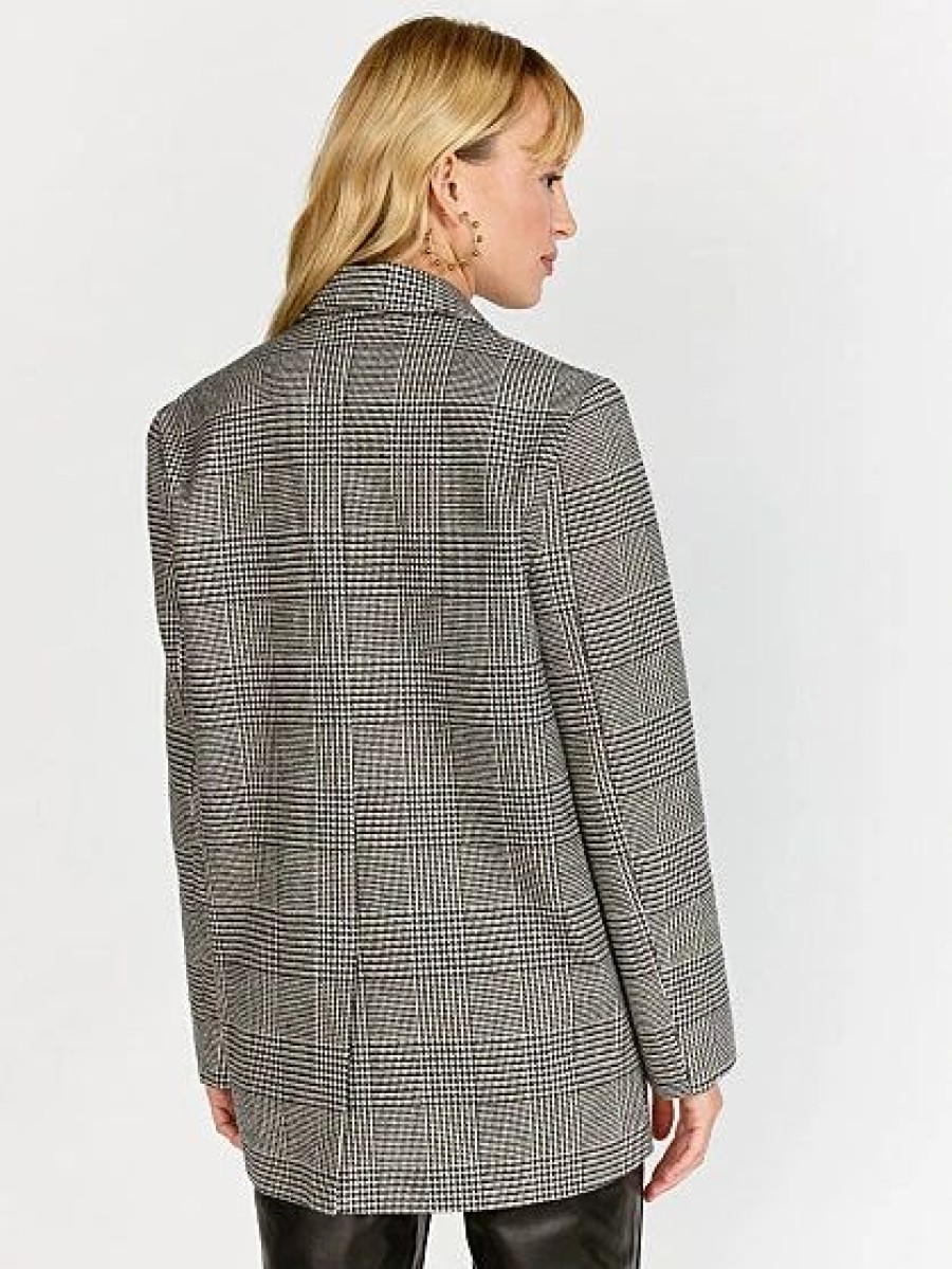 Jackets * | Oversized Menswear Glen Plaid Blazer Dress Forum Black - Black