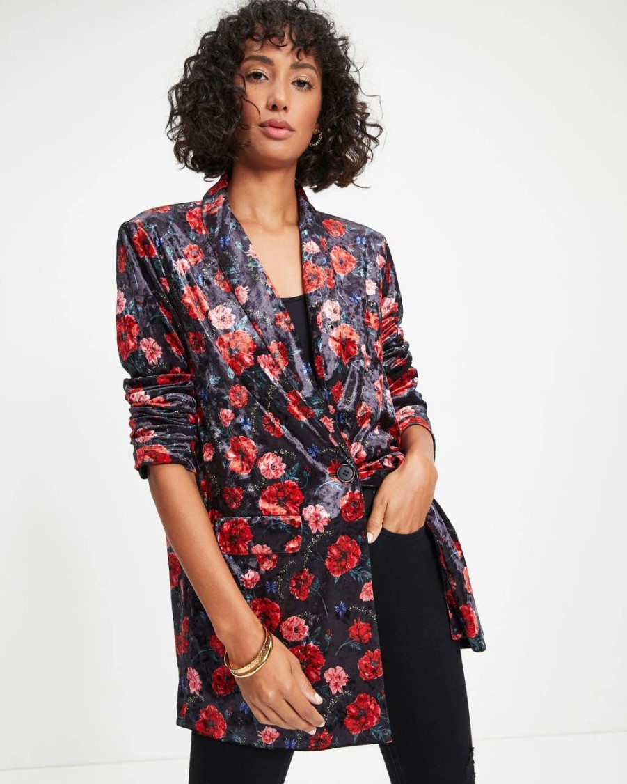 Blazers * | One Final Rose Pocketed Velvet Blazer Final Sale