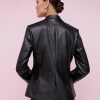 Jackets * | Faux-Leather Button-Front Blazer Black - Black