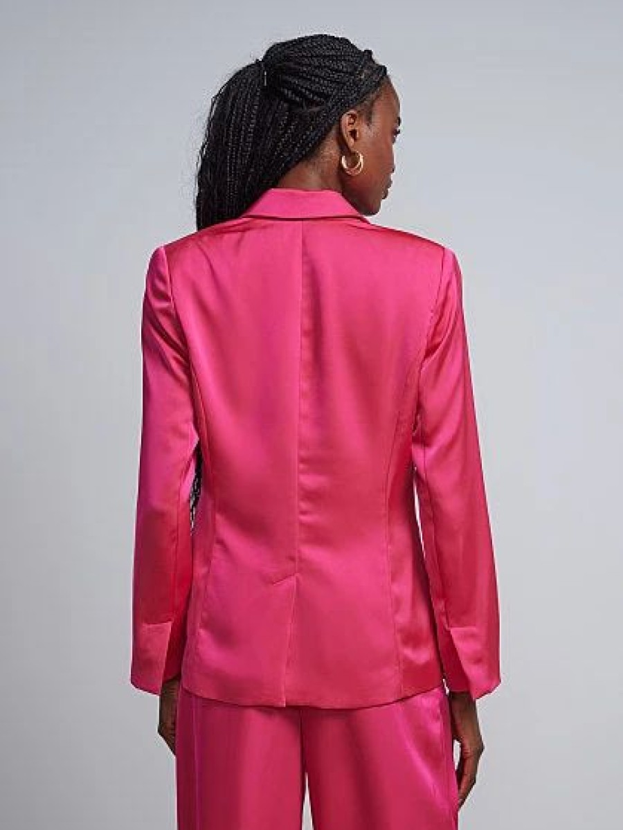 Jackets * | Single-Button Satin-Effect Blazer Pink - Gleaming Pink