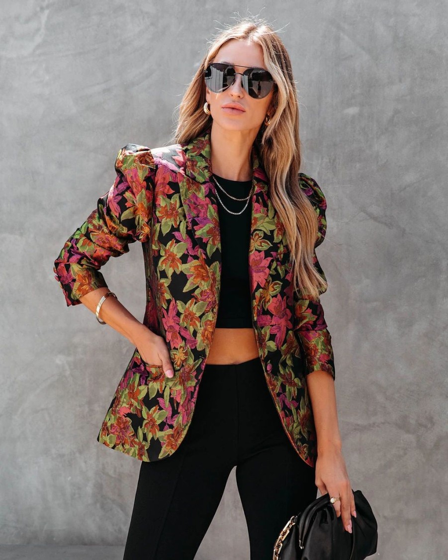 Blazers * | Caught In A Romance Printed Pocketed Blazer Final Sale