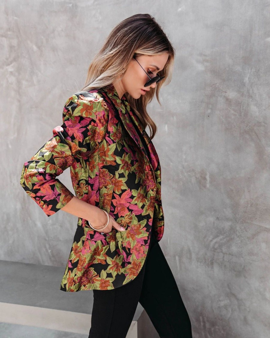 Blazers * | Caught In A Romance Printed Pocketed Blazer Final Sale