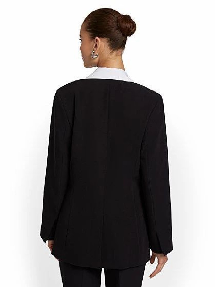 Jackets * | Colorblock Double-Breasted Blazer Black - Black