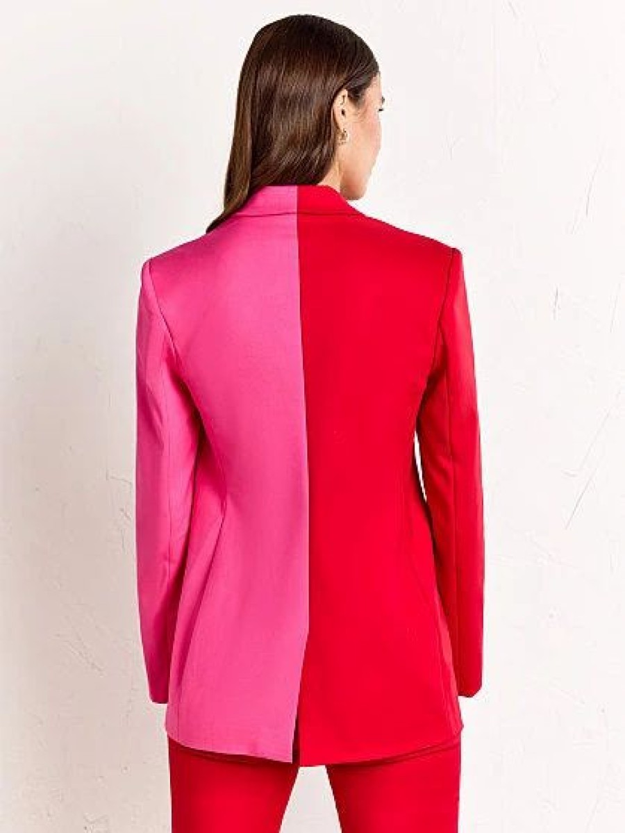 Jackets * | Colorblock Boyfriend Blazer English Factory Red - Red