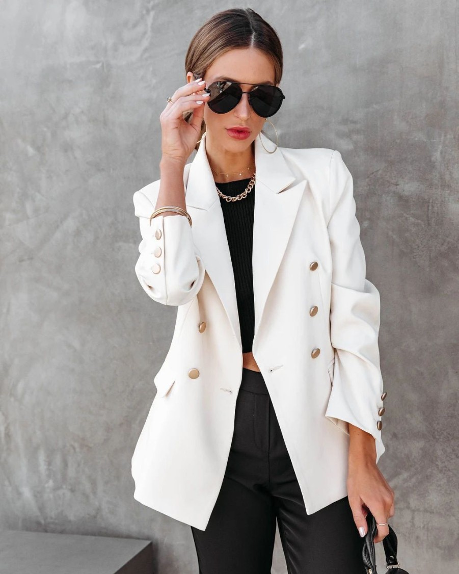 Blazers * | Portia Pocketed Blazer Cream Final Sale