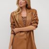 Jackets * | Faux-Leather Blazer Brown - Medium Brown