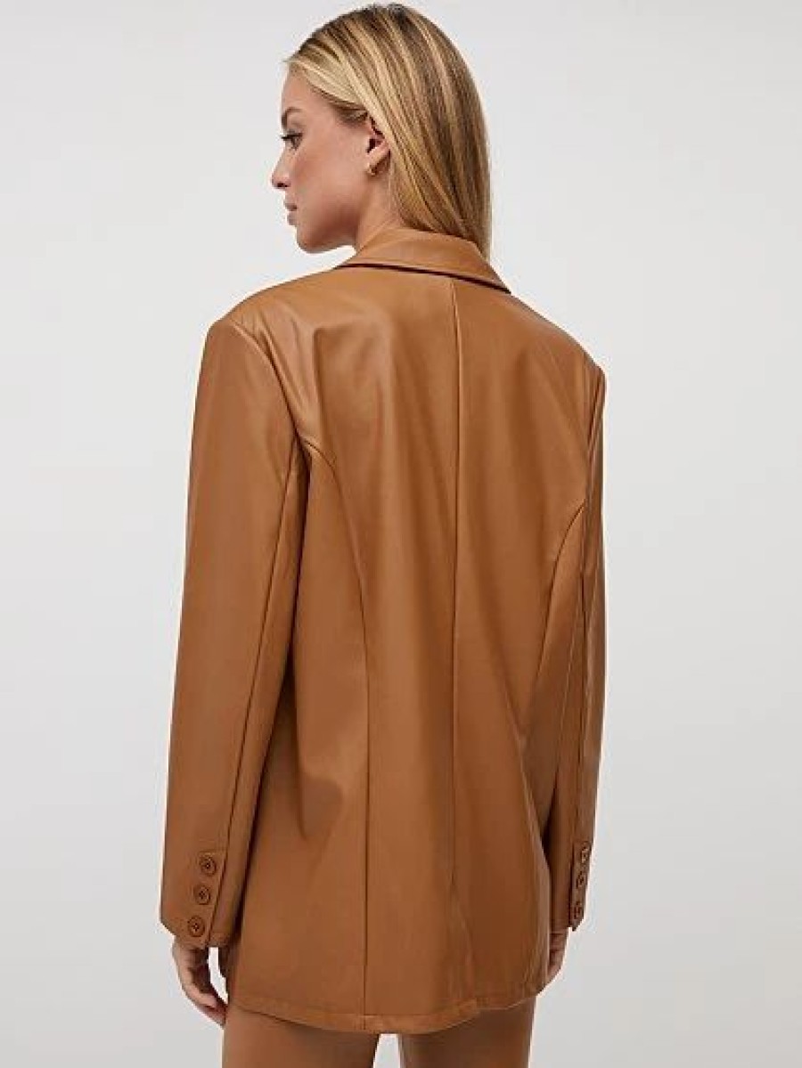 Jackets * | Faux-Leather Blazer Brown - Medium Brown