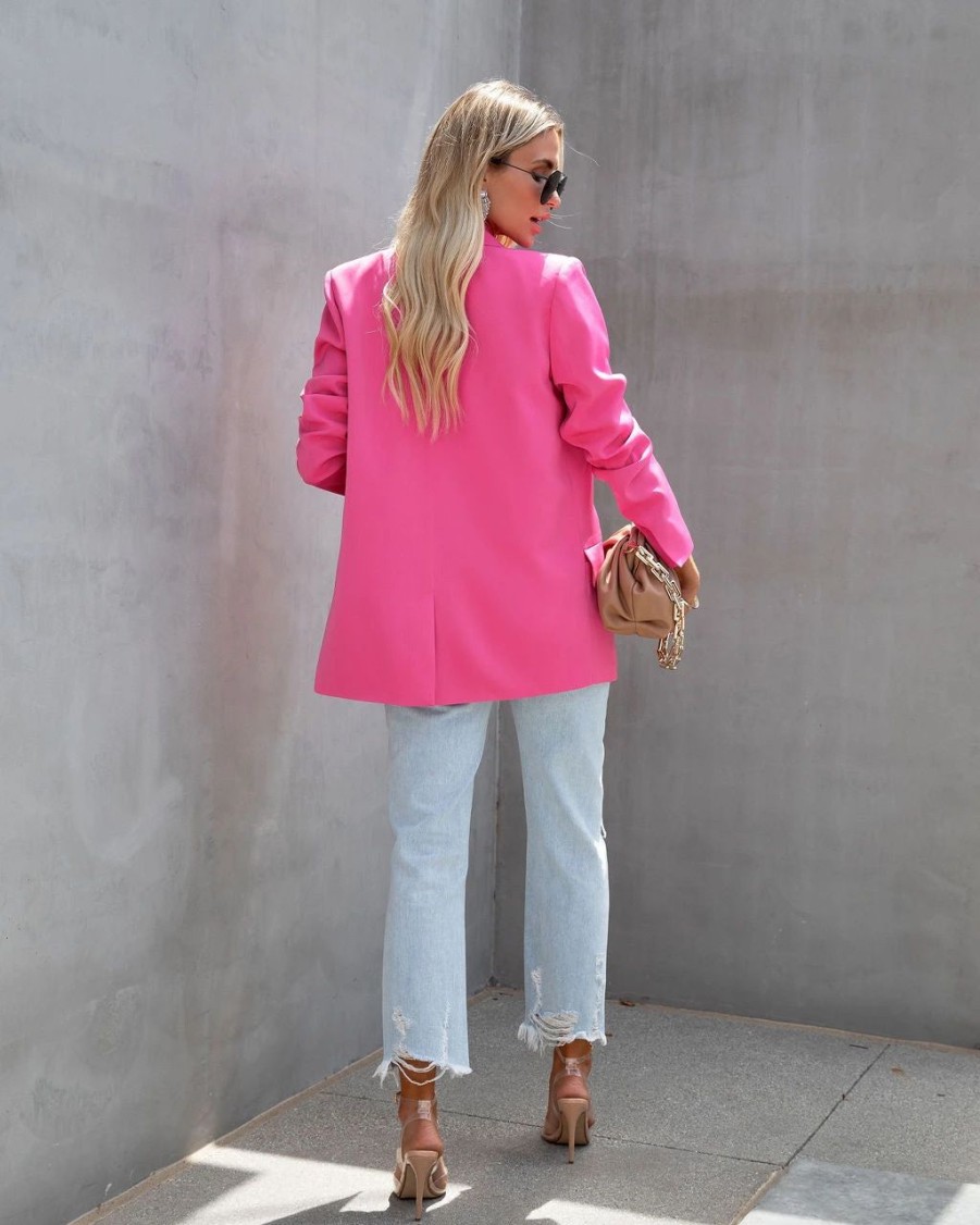 Tops * | Whinn Pocketed Blazer Pink Final Sale