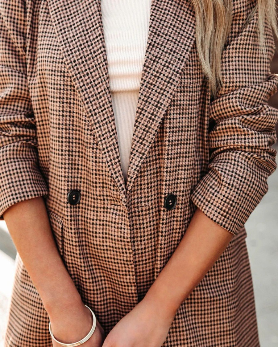 Blazers * | Get It Right Plaid Pocketed Blazer Final Sale