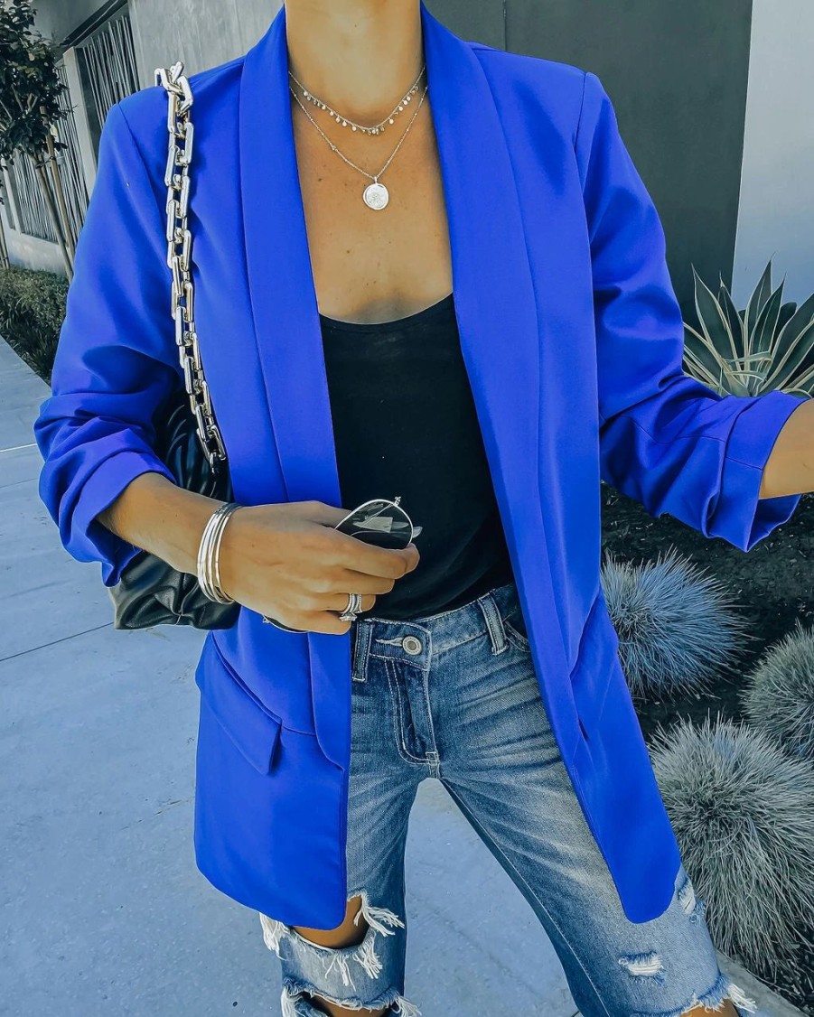 Blazers * | Entrepreneur Pocketed Blazer Royal Blue Final Sale