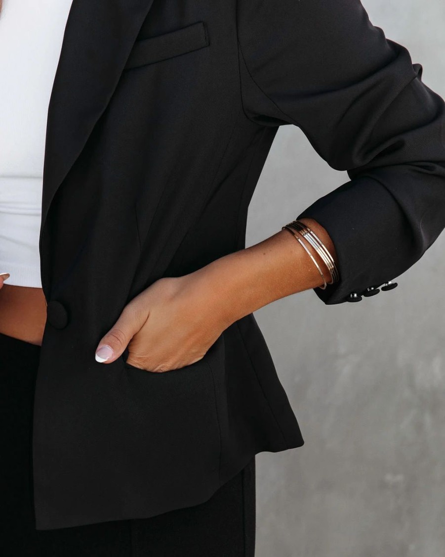 Blazers * | From Night To Day Pocketed Blazer Black Final Sale