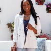 Blazers * | Bennett Pocketed Linen Blend Blazer Off White Last Chance