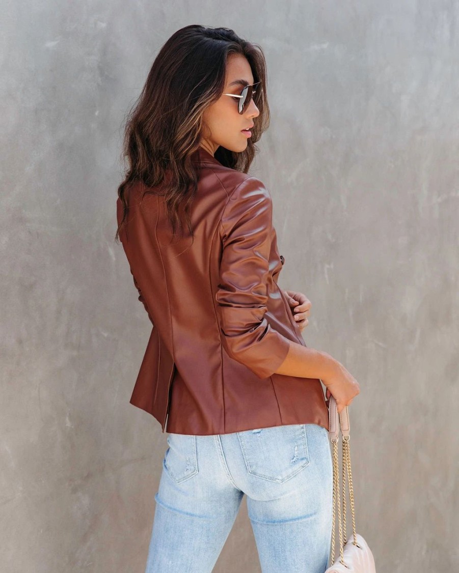 Blazers * | Angelique Faux Leather Blazer Chestnut Final Sale