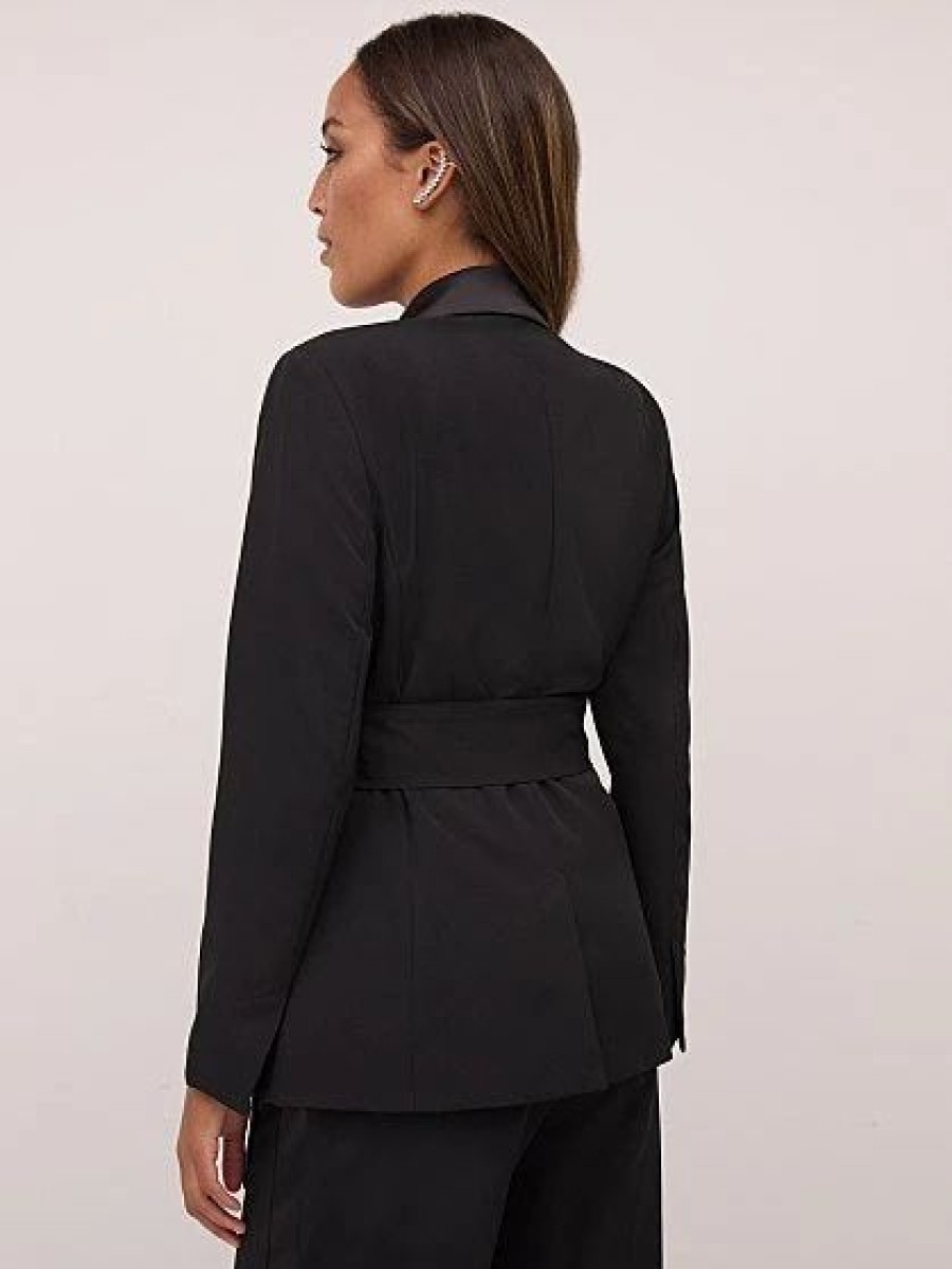 Jackets * | Double-Breasted Belted Blazer Black - Black