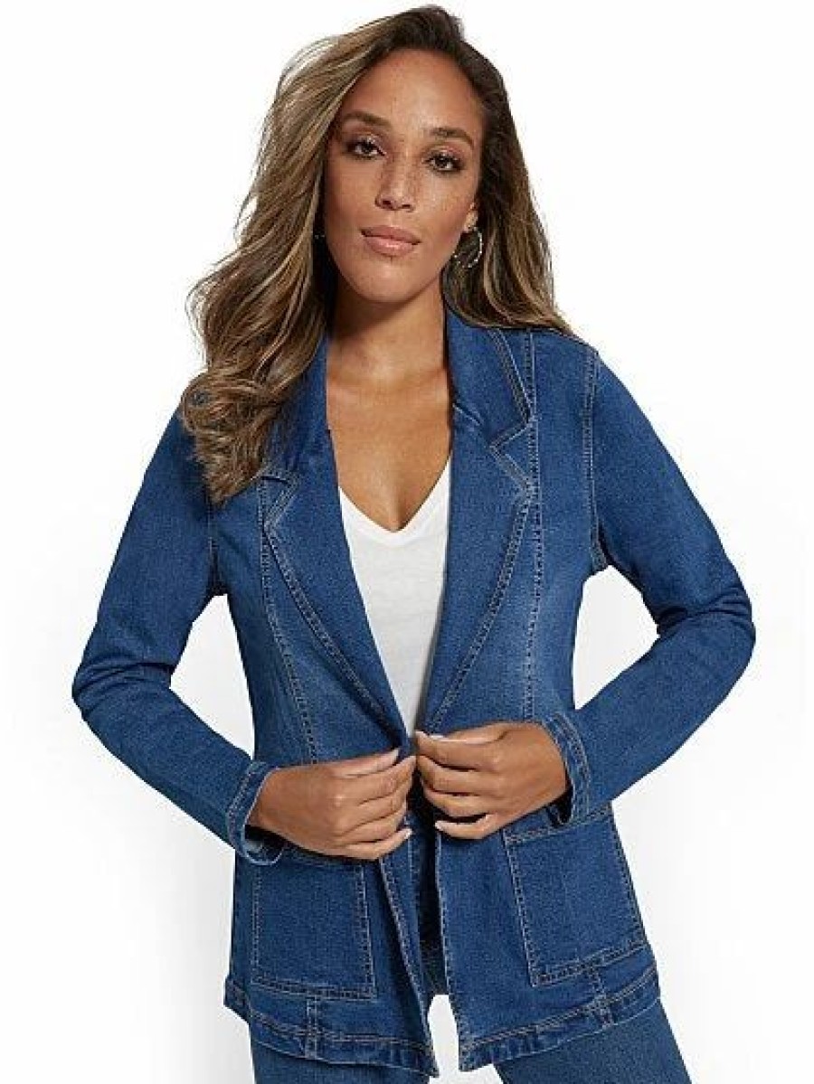 Jackets * | Denim Blazer Blue - Medium Blue Wash