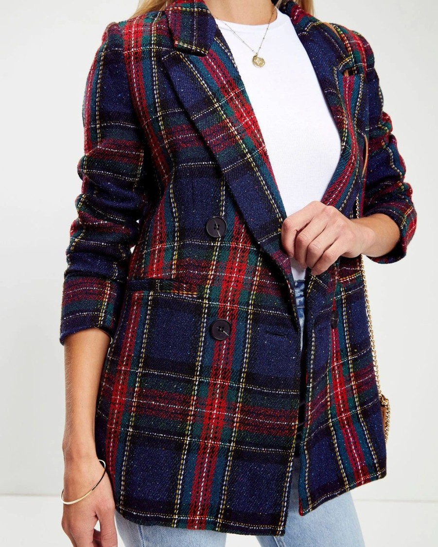 Blazers * | Franklin Metallic Plaid Blazer Final Sale