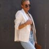 Coats & Jackets * | Talk About It Faux Leather Pocketed Colorblock Blazer Cream/Taupe Final Sale