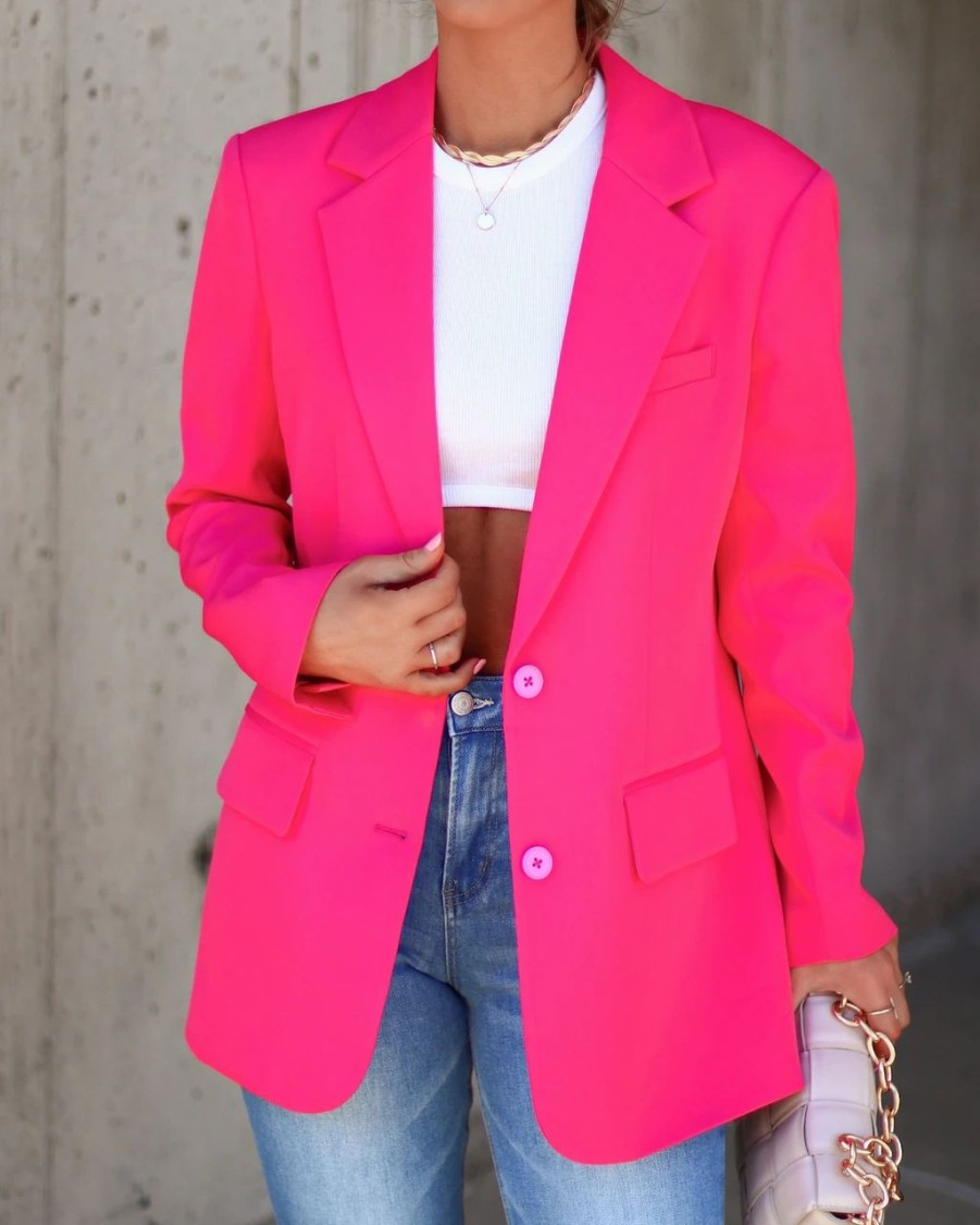 Coats & Jackets * | Expectations Pocketed Blazer Hot Pink