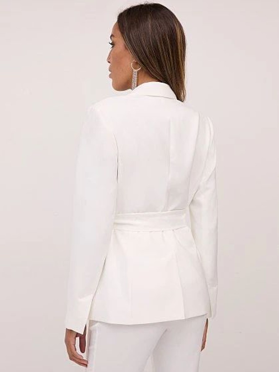 Jackets * | Tie-Waist Blazer White - Winter White