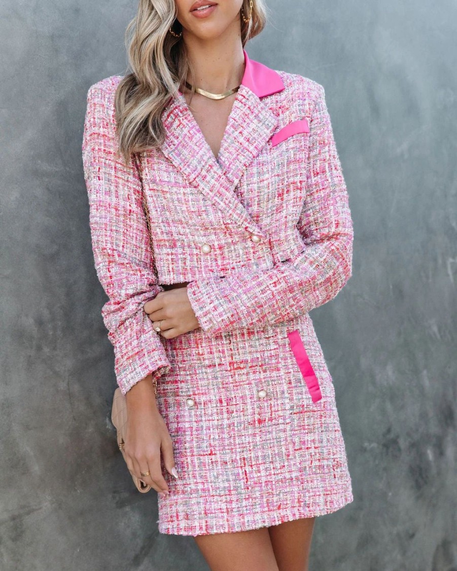 Blazers * | Jacques Tweed Cropped Blazer Pink Final Sale