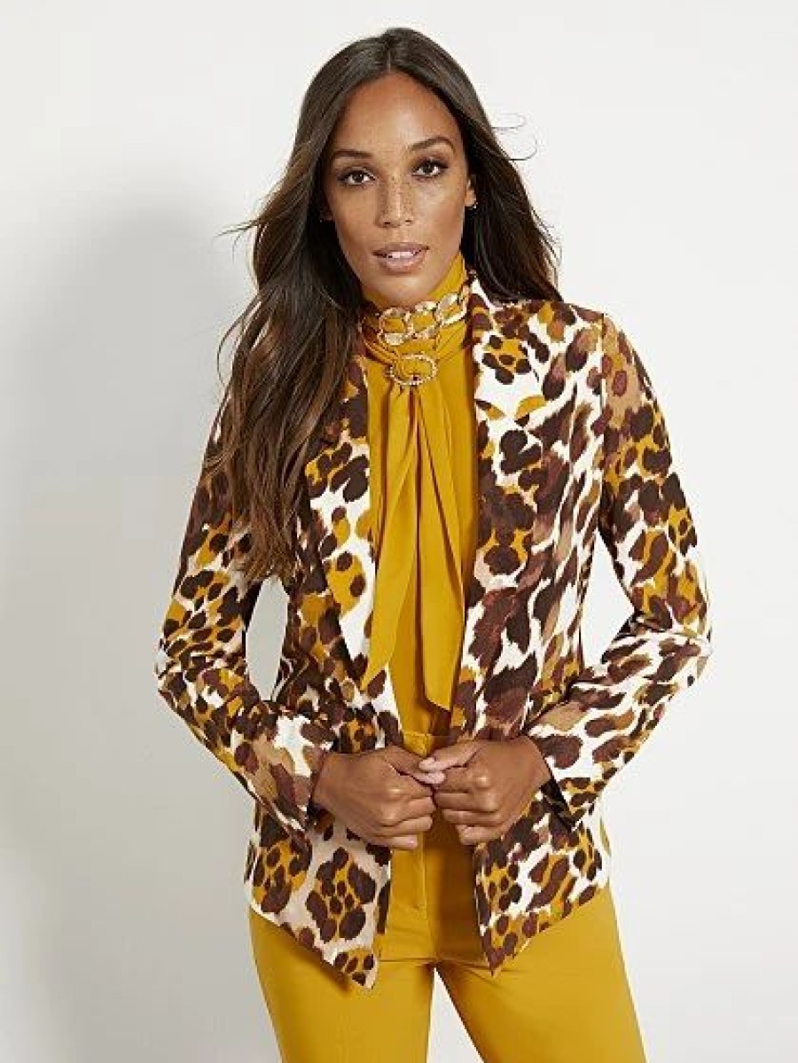 Jackets * | Soft Madie Blazer Leopard Print 7Th Avenue Yellow - Gold