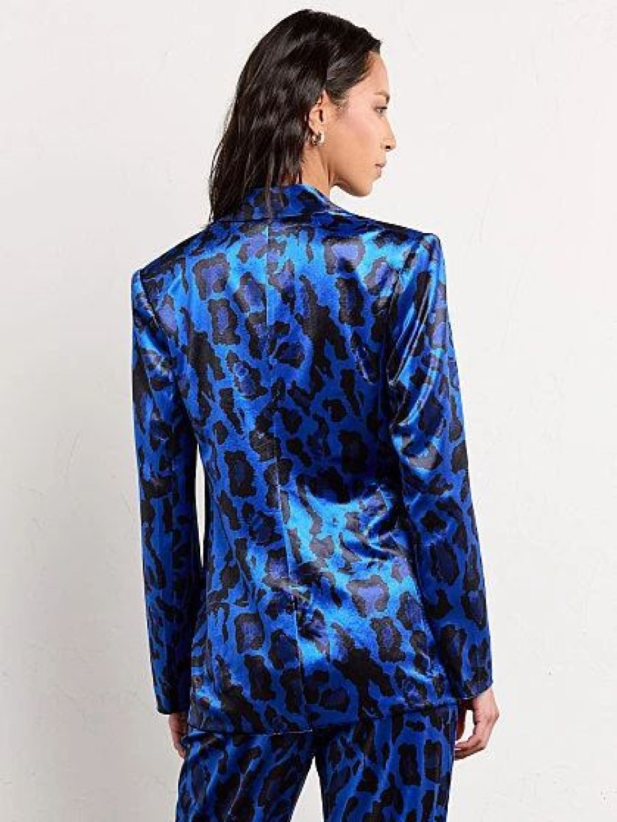 Jackets * | Animal Print Velvet Blazer Endless Rose Blue - Amplified Blue