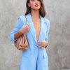 Coats & Jackets * | Unedited Padded Shoulder Blazer Light Blue Sale