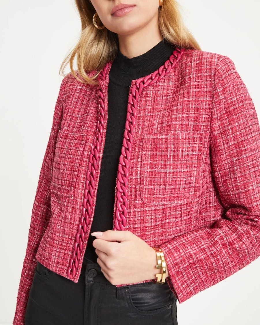 Coats & Jackets * | Be Bold Tweed Chain Blazer Berry Final Sale