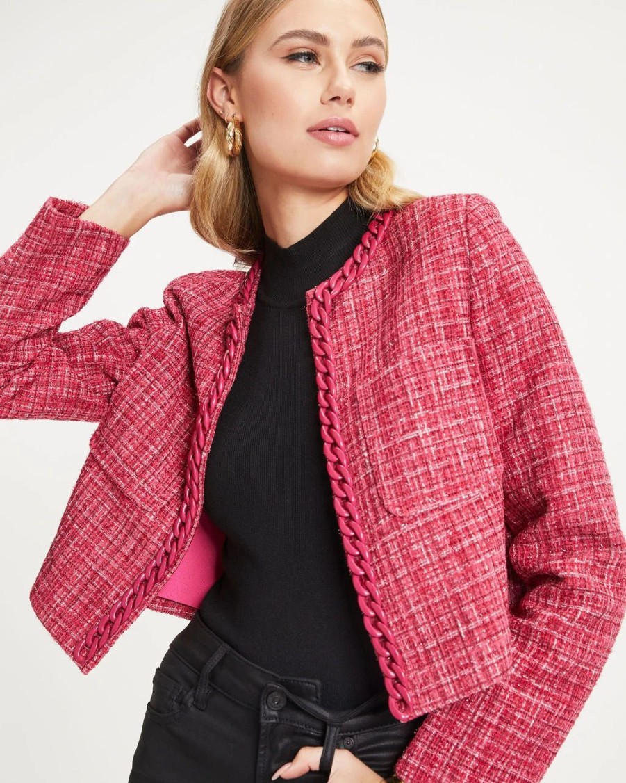 Coats & Jackets * | Be Bold Tweed Chain Blazer Berry Final Sale