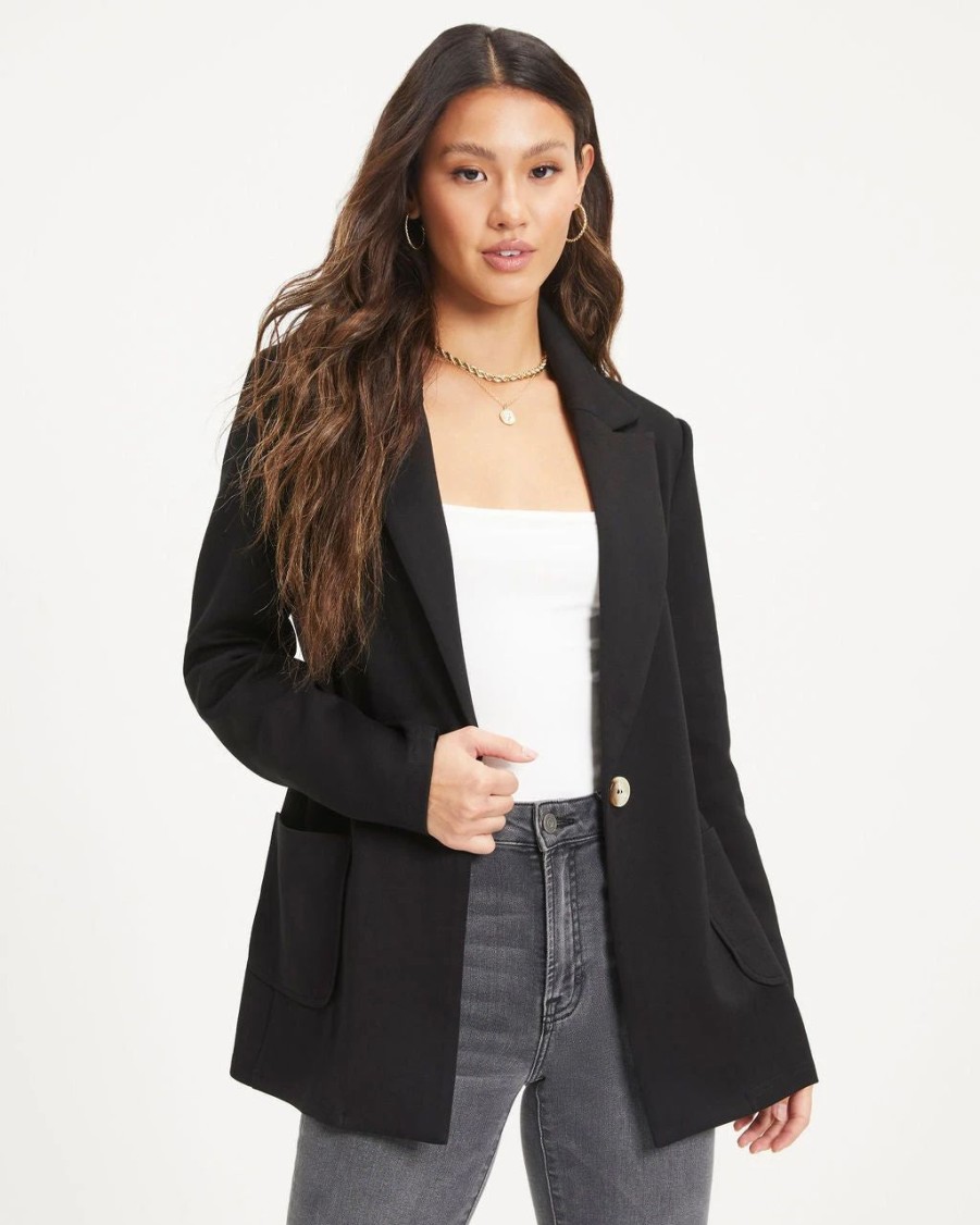 Blazers * | Natasha Lightweight Pocketed Blazer Black Final Sale