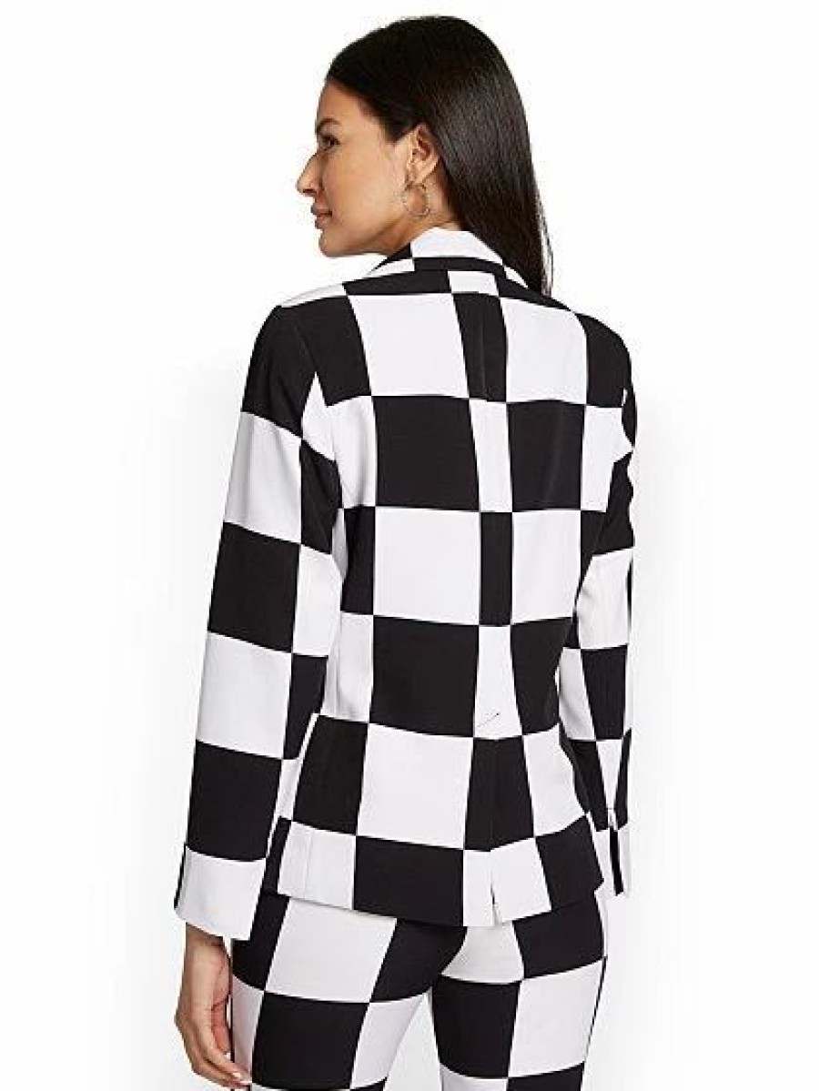 Jackets * | Checker-Print Blazer Black - Black/White