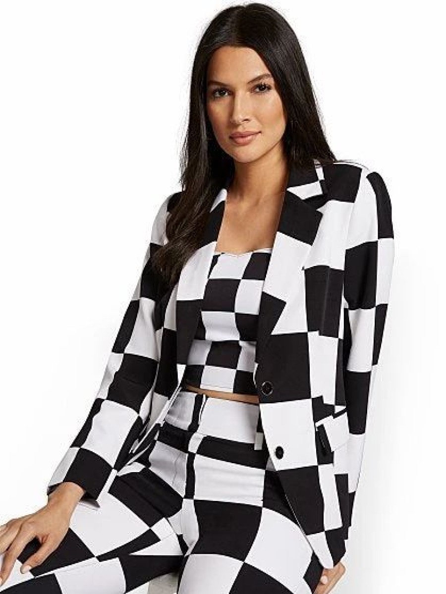 Jackets * | Checker-Print Blazer Black - Black/White