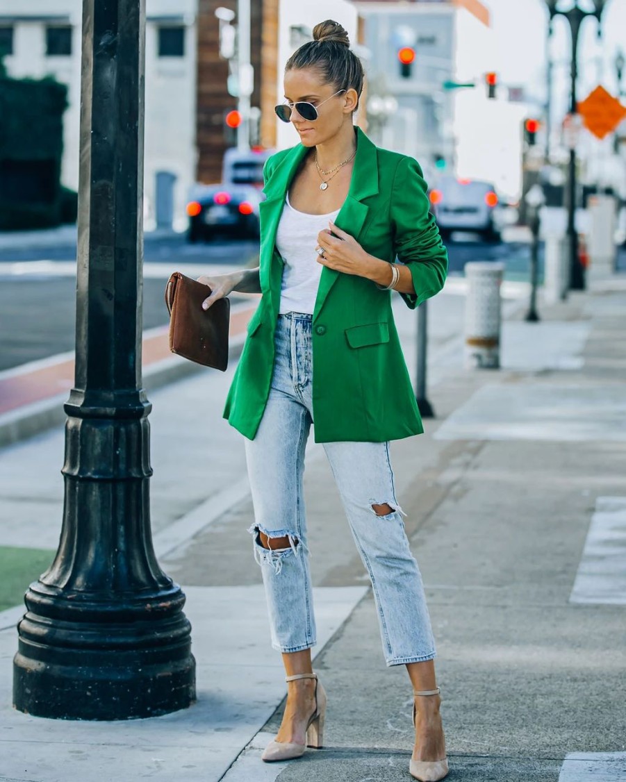 Blazers * | Runway Pocketed Blazer Kelly Green Final Sale