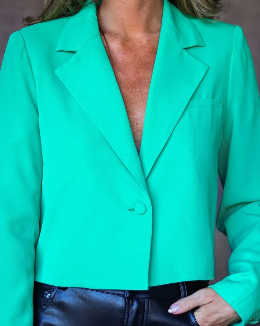 Blazers * | Theresa Crop Blazer Emerald Final Sale