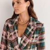 Jackets * | Long-Sleeve Green & Pink Plaid Blazer Fate Green - Green