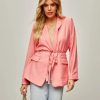 Coats & Jackets * | Jazmine Pocketed Waist Tie Blazer Coral