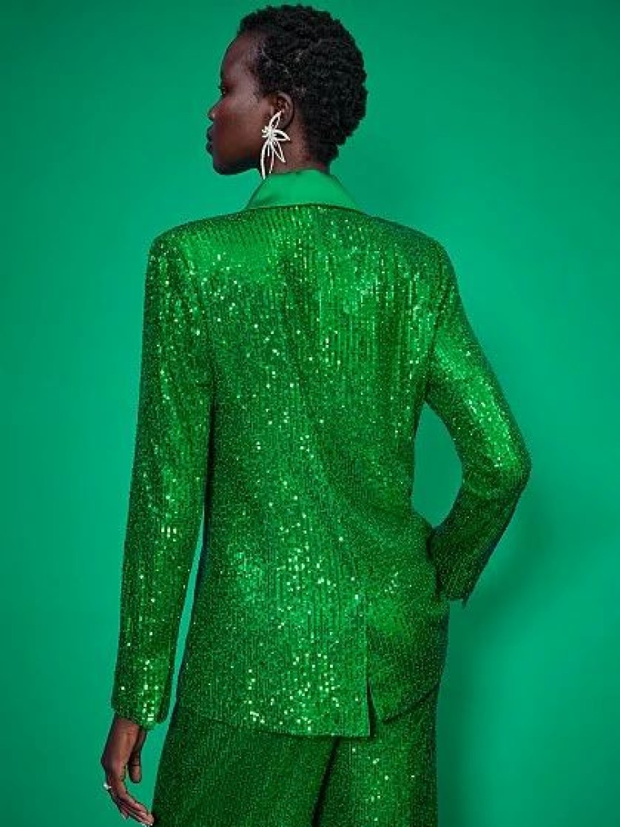 Jackets * | Sequin Double-Breasted Blazer Green - Green Dolly