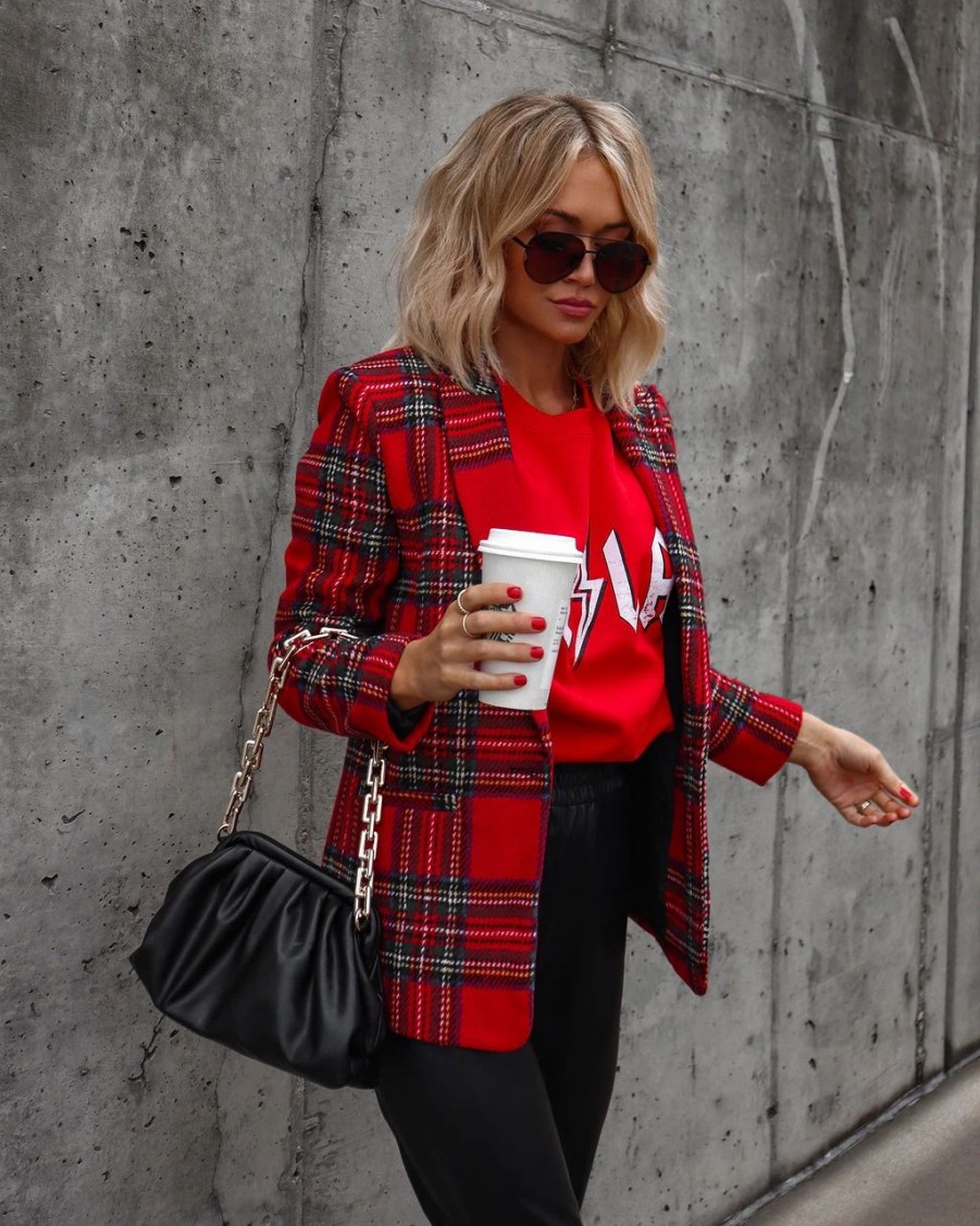 Blazers * | Eve Pocketed Plaid Blazer Final Sale