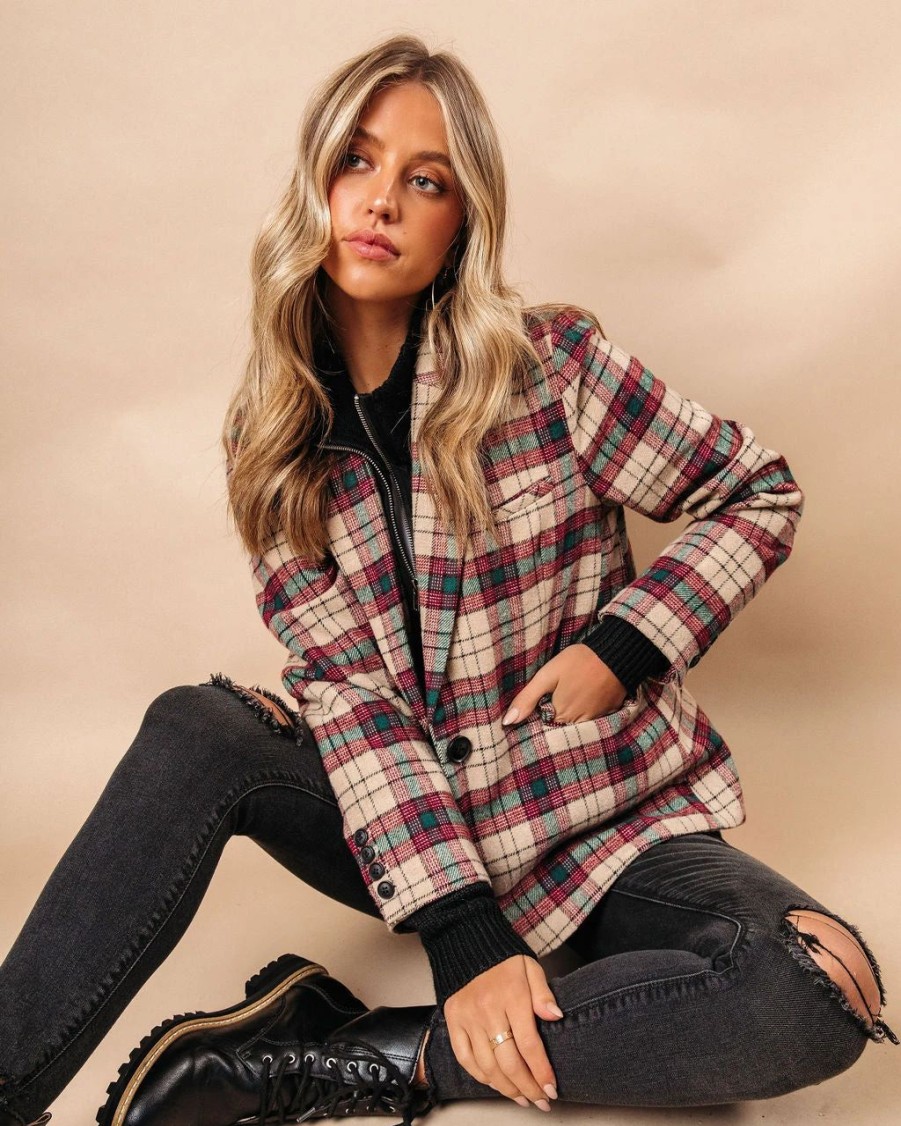 Blazers * | Good Tidings Pocketed Plaid Blazer Final Sale