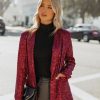 Blazers * | Festive Flair Pocketed Sequin Blazer Burgundy Final Sale